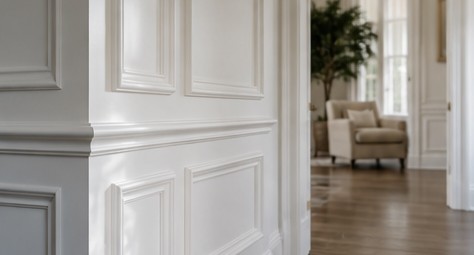 Elegant white-painted interior millwork